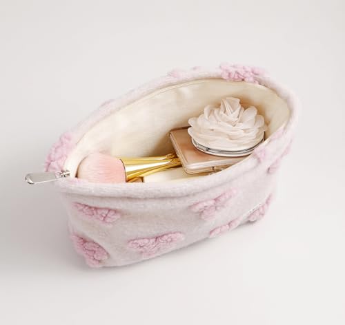 getgto 2 Pcs Makeup Bags, Large Cosmetic Bag Travel Toiletry Bag Organizer for Women, Plush Makeup Bag Small Cosmetic Pouch Purse with Zipper Gifts for Girls Teen - color: Girly pink
