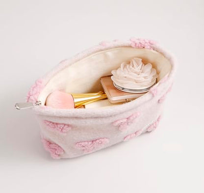 getgto 2 Pcs Makeup Bags, Large Cosmetic Bag Travel Toiletry Bag Organizer for Women, Plush Makeup Bag Small Cosmetic Pouch Purse with Zipper Gifts for Girls Teen - color: Girly pink