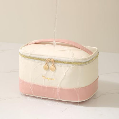 Meiyuuo Makeup Bag Large Cosmetic Bags for Women Girls Two-tone Cute Travel Zipper Pouch Toiletry Organizer for Beauty Essentials Waterproof (Dual Pink) - color: Dual Pink