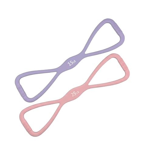 AZALEA Figure 8 Resistance Bands, 2 Pack Silicone Stretch Bands for Yoga, Pilates, Home Workout, Non Slip Exercise Bands with Handles, 15LB 25LB Set for Arms, Back, Legs, Glutes