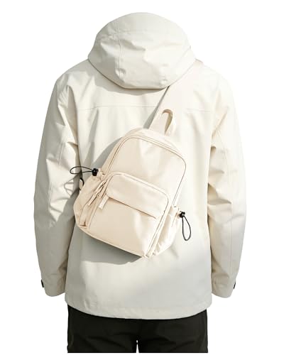 SEAFEW Small Beige Sling Backpack Travel Hiking Daypack, Crossbody Sling Bag with USB Charging Port for Men Women 3 Layer Pockets One Shoulder Bag for Outdoor Sports Casual Commuting - color: A0-beige