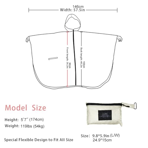 Fashion Hooded Rain Poncho Waterproof Raincoat Jacket with pocket for Women/Men/Adult - color: Beige