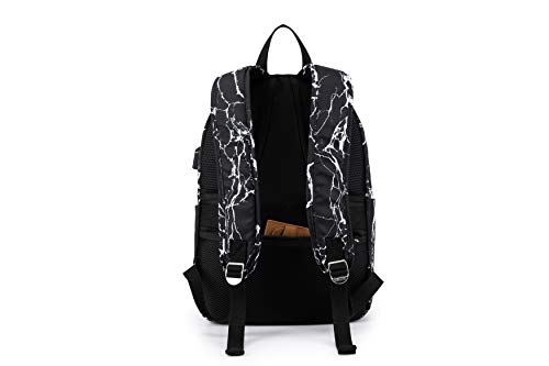 Kinmac Water Resistant Laptop Travel Outdoor Backpack with USB Charging Port for 13 inch 14 inch and 15.6 inch Laptop (Black Marble) - color: Black Marble