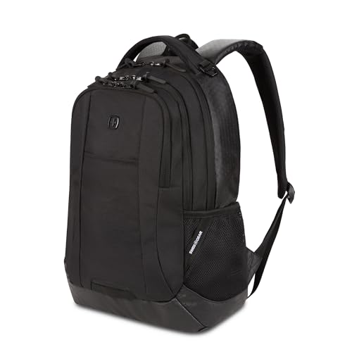 SWISSGEAR Cecil Laptop Backpack, Fits Most 16-Inch Laptops, Three-Compartment Design, Airflow Back Panel, Black, 27.3L, 18-Inch - color: Black Hex