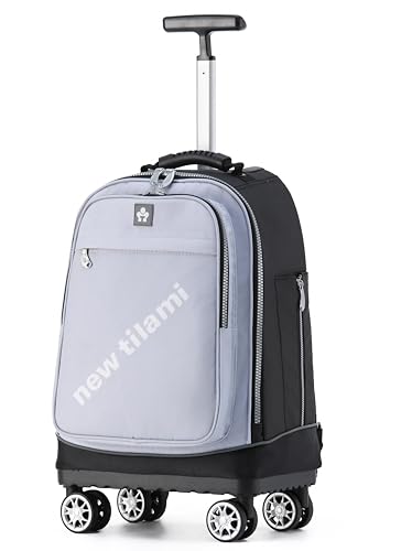 NEW TILAMI 19 Inch Rolling Backpack 360°rotating Universal Wheel, Large Organizer Compartments, Adjustable Handle, Carry on for School Students Business Travel, Soft Grey - color: Soft Grey