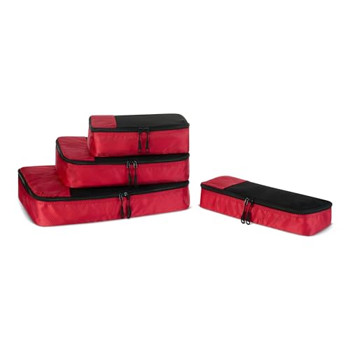 Amazon Essentials 4-Piece Packing Cubes Travel Accessories Set, Luggage Organizer, Double Zipper, Mesh Top, Space-Saving Suitcase Organizer, Small/Medium/Large/Slim, Red (Previously Amazon Basics) - color: Red, size: 1 x Large, 1 x Medium, 1 x Small, 1 x