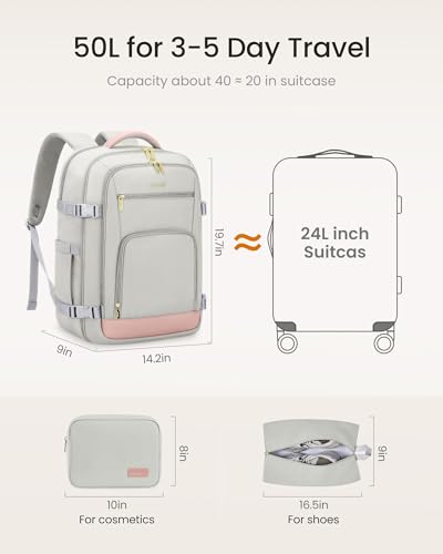 LOVEVOOK Travel Backpack for Women, 50L Carry On Backpack Flight Approved with Garment Bag, TSA Personal Item Travel Bag Fit 17 Inch Laptop, Business Weekender Waterproof Daypack With 2 Cubes, Black - color: Black, size: 50l-18 Inch-3pcs With Garment Bag