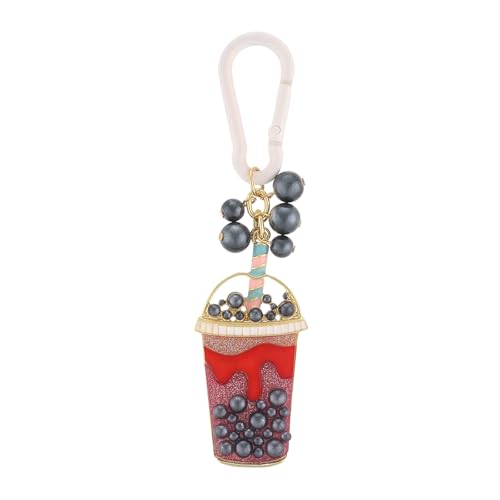 Madison Tyler Western Cowboy Boots Cherry Bow Bubble Tea Strawberry Cute Keychain | Bag Charms for Handbags Purse Charms - color: Bubble Tea