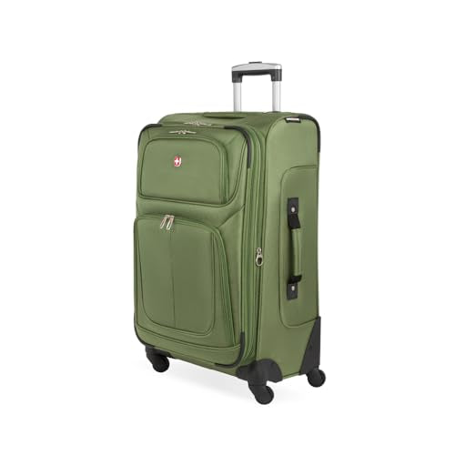SwissGear Sion Softside Expandable Spinner Luggage Durable Lightweight Travel Suitcase, Evergreen, Checked-Medium - color: Evergreen, size: Checked-Medium