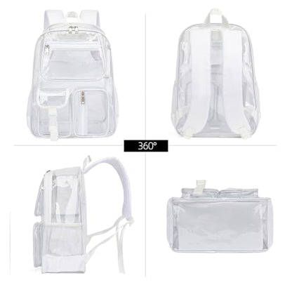 Clear Backpacks for Girls Women, Heavy Duty PVC Transparent School Bookbag See Through Back Pack for College Work Travel (White) - color: White