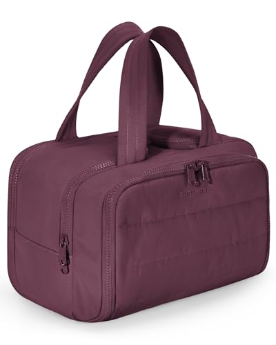 BAGSMART Travel Toiletry Bag, Crush Toiletry Bag for Women, Wide-open Puffy Toiletry Bags for Traveling, Large Travel Cosmetic Makeup Bag Organizer for Accessories,Toiletrie (Cherry Red) - color: Cherry Red