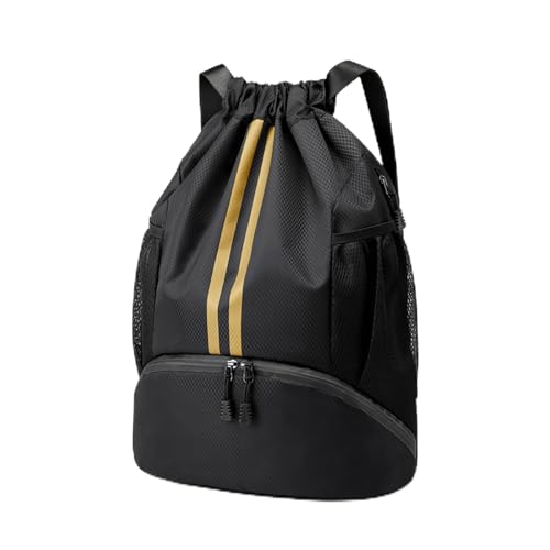 Hoedia Sports Drawstring Backpack - String Swim Gym Bag with Shoes Compartment and Wet Proof Pocket for Women&Men, Black Gold - color: Black Gold, size: Large