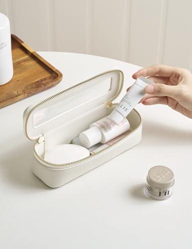 Popvibe Slim Makeup Brush Bag Travel Clear Toiletry Bag for Women Cute White Make Up Bag for Traveling Cosmetic Bag Organizer Waterproof Tansparent Beauty Makeup Case - color: White, style: Slim Sleek