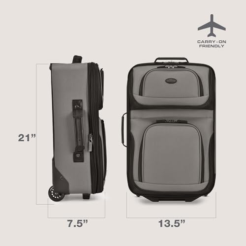 U.S. Traveler Rio Lightweight Softside Rolling Carry-on Suitcase, 2-Wheel Single, Grey - color: Grey, size: 21"