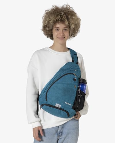 WATERFLY Sling Bag Sling Backpack Small Crossbody Shoulder Bag for Men Women Traveling Cycling Hiking Daypack - color: Teal Blue