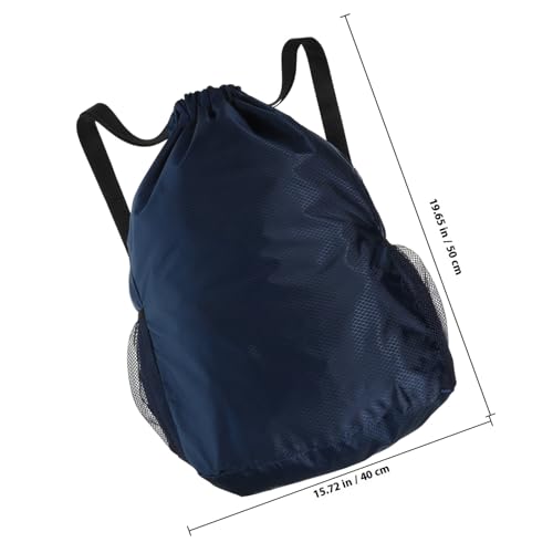 Wakauto Waterproof Drawstring Backpack Large Gym Bag with Dry-wet Separation and Mesh Water Bottle Pocket, Sports Storage String Bag for Swimming and Fitness, Navy Blue