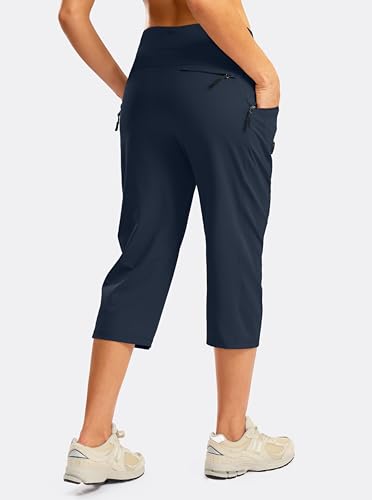 G Gradual Women's Capri Pants with 3 Zipper Pockets Lightweight Quick Dry Hiking Travel Capris Pants for Women Casual Summer - color: Navy, size: Medium