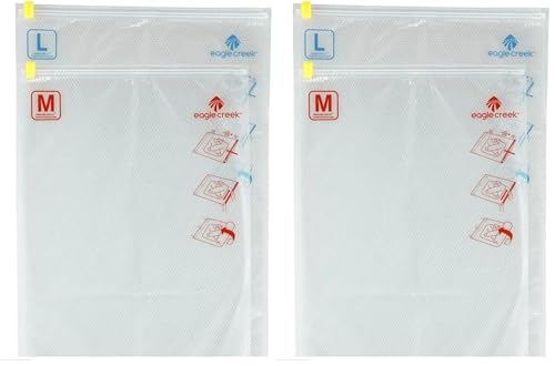 Eagle Creek Pack-It Compression Bags for Travel Set - Featuring One-Way Pressure Valve & Zip - For Efficient Travel Bag Packing - Water Resistant - Clear - Medium/Large (Pack of 2) - size: M/L (Pack of 2)
