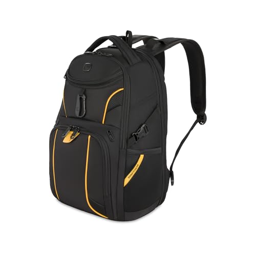 SwissGear 1900 Mini ScanSmart 16-Inch Backpack, Fits Up to 13-Inch Laptop, RFID Protection & ScanSmart TSA-Friendly Compartment, Black/Yellow - color: Black/Yellow
