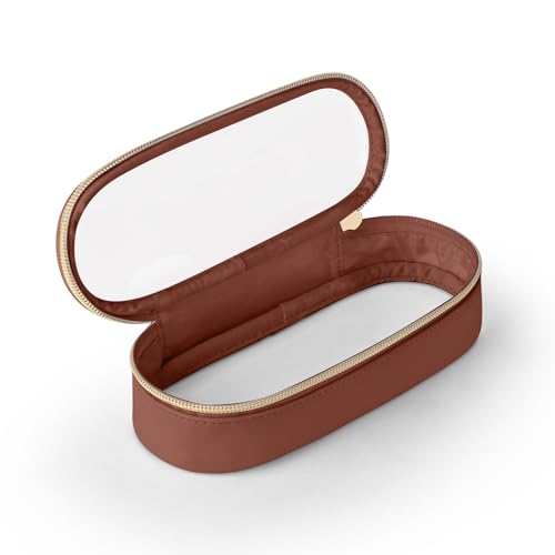 Soimeat Clear Travel Makeup Brush Holder, Leather Makeup Brush Toiletry Bag, Portable Cosmetic Brush Case, Transparent Waterproof Makeup Brush Storage Bag, Brown - color: Brown, size: Small