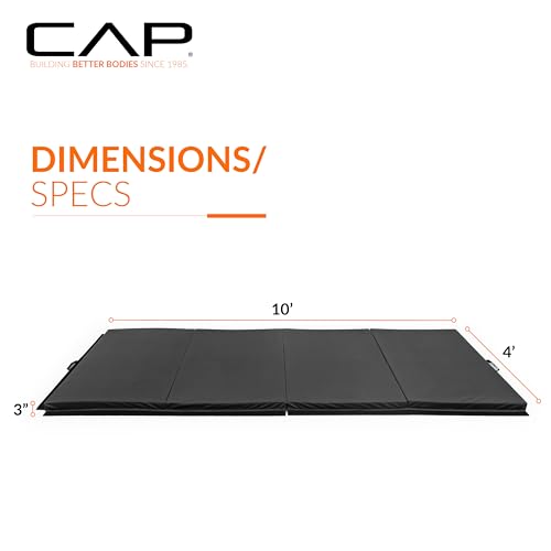 CAP Barbell All Purpose Folding Anti Tear Exercise Training Aerobic Fitness Gym & Gymnastics Balance Mat | Multiple colors - color: Black, style: 10' x 4' x 3.0" Thick