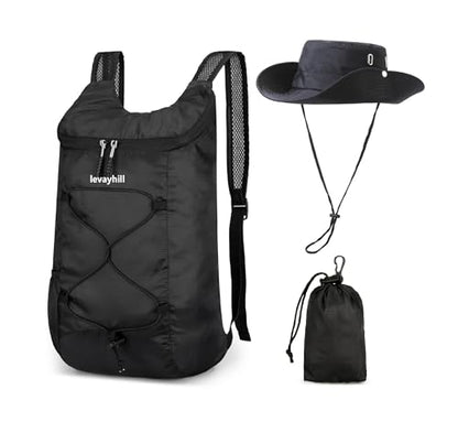 levayhill 16L Small Lightweight Foldable Backpack Sun Hats Travel, Black | Compact Packable Daypack with Bucket Hat For Men Women, Collapsible Bag Quick-dry Outdoor Hiking Beach Summer Fisherman Hat - color: Black