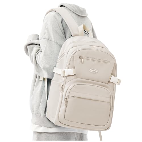weradar Cute Backpack, Simple Casual Daypacks Backpack With Lots Of Pockets,Aesthetic Backpack For Women Men(Beige) - color: A2-beige