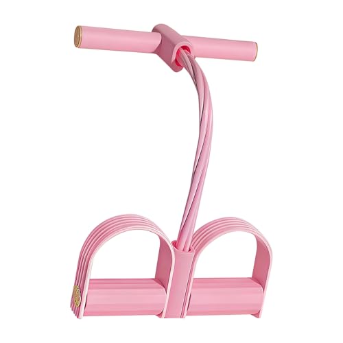 Multifunction Tension Rope - 6-Tube Elastic Pedal Resistance Band with Handle for Abdomen/Waist/Arm/Leg Stretching Slimming Training - color: PINK