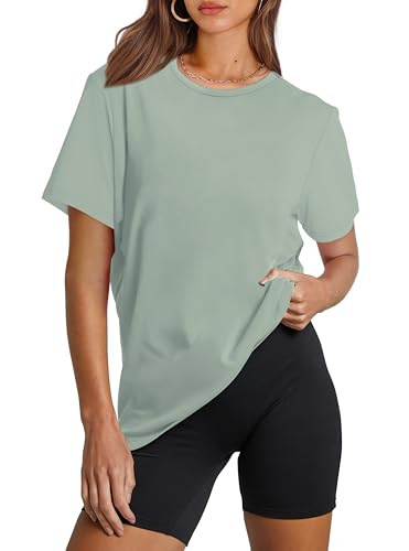 OFEEFAN Workout Tops for Women UPF 50+ Breathable Quick Dry Loose Fit T Shirt Outdoor Yoga Running Hiking Gym Tee Top - color: Light Green, size: Large
