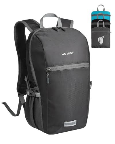 WATERFLY Small Lightweight Packable Backpack: 10L Mini Ultra Light Foldable Travel Sport Cycling Daypack with Breathable Shoulder Strap Outdoor Hiking Walking Day Pack for Women Men - color: Grey