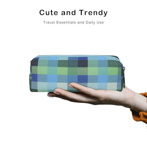 E-Tree Small Makeup Brush Bag – Mini Travel Cosmetic Pouch, Cute Checkered Zipper Case for Toiletry, Accessories & Tech Organizer | Fits Purse, Backpack (Blue Checkered) - color: Blue Checkered