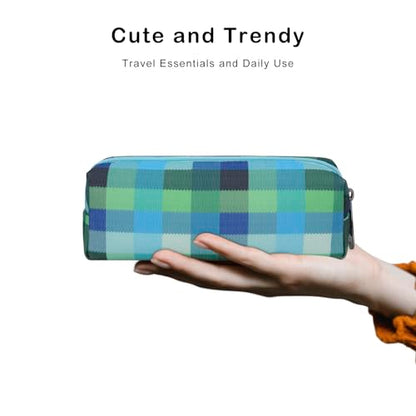 E-Tree Small Makeup Brush Bag – Mini Travel Cosmetic Pouch, Cute Checkered Zipper Case for Toiletry, Accessories & Tech Organizer | Fits Purse, Backpack (Blue Checkered) - color: Blue Checkered