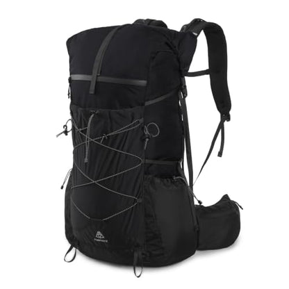 Haimont 40L+15L Roll-Top Backpacking Pack with Rain Cover, Black | Expandable 55L, Hip Belt Support, Sleeping Pad Carry, Pole Attachments, YKK & Duraflex - color: Black