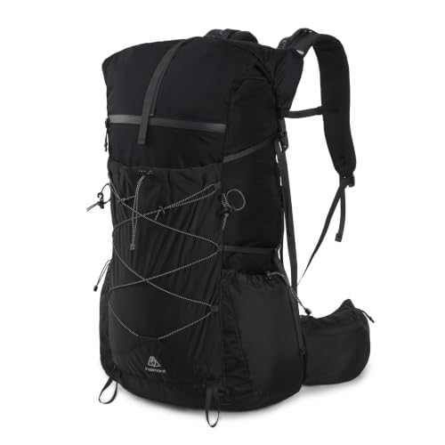 Haimont 40L+15L Roll-Top Backpacking Pack with Rain Cover, Black | Expandable 55L, Hip Belt Support, Sleeping Pad Carry, Pole Attachments, YKK & Duraflex - color: Black