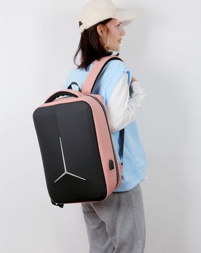 Hard Shell Business Backpack Travel Laptop backpack USB port backpack Daily laptop backpack Waterproof travel backpack (Pink) - color: Pink