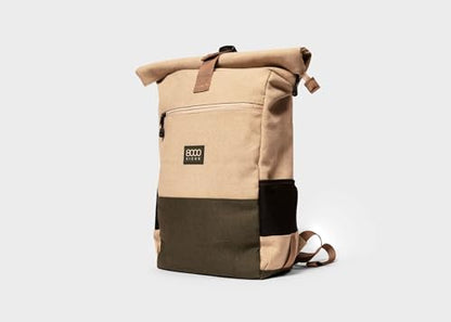 8000Kicks Everyday Hemp Backpack - Lightweight and Weatherproof Backpack for Work and Travel with Anti-theft pocket and Spacious Interior (Beige) - color: Beige and Green