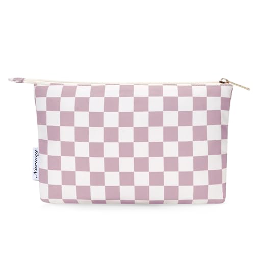 Narwey Small Checkered Makeup Bag for Purse Small Cosmetic Bag Women Travel Makeup Pouch Zipper Pouch (Dusty Rose Checkerboard) - color: AB-Dusty Rose Checkerboard