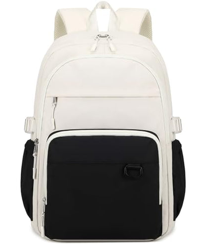 JIANYA Laptop Backpack for College Women Travel Backpack Big Student School Bag, Water Resistant Fits 15.6" Notebook - color: Beige+black