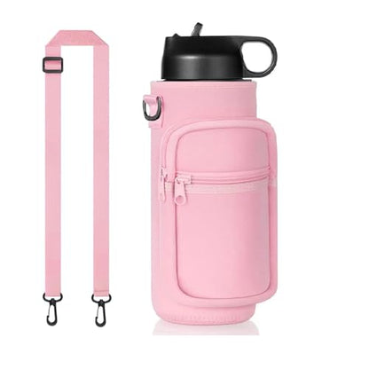 Water Bottle Holder with Strap, Insulated Crossbody Sling Bag, Carrier with Phone Pocket for Walking Hiking Camping Fishing - color: Pink, size: 40oz