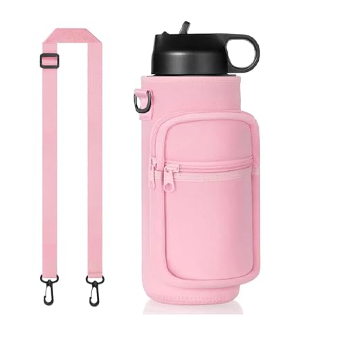 Water Bottle Holder with Strap, Insulated Crossbody Sling Bag, Carrier with Phone Pocket for Walking Hiking Camping Fishing - color: Pink, size: 40oz
