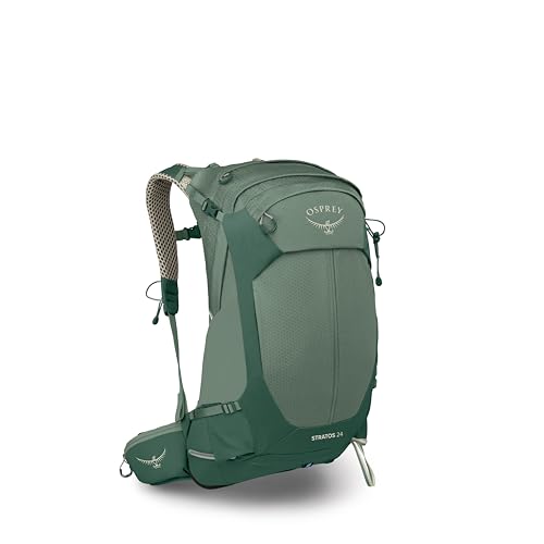 Osprey Stratos 24L Men's Hiking Backpack - Adjustable Daypack with Waterproof Raincover & Bottle Pockets, Pine Leaf - color: Pine Leaf, style: 24l