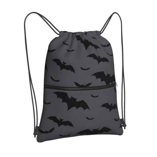 Halloween Bat Drawstring Backpack, Gothic Black Grey Waterproof Drawstring Bag, Large Capacity Durable String Sackpack, Cinch Sackpack for Yoga Sport Beach Gym Shopping - color: Bat