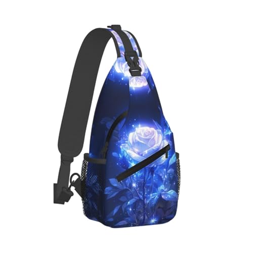 Glowing Blue Rose Outdoor Crossbody Shoulder Bag For Unisex Young Adult Hiking Bicycling - color: 13