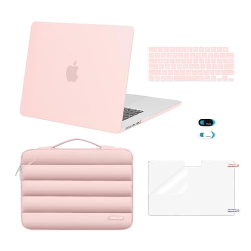 MOSISO Compatible with MacBook Air 15 inch Case M5 2026 M4 2025 M3 2024 M2 2023 A3448 A3241 A3114 A2941, Plastic Hard Shell Case&Puffy Sleeve Bag&Keyboard Skin&Webcam Cover&Screen Film, Pink - color: Pink