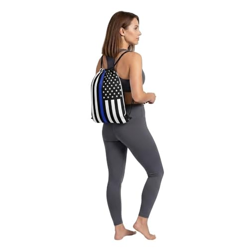 Thin Blue Line American Flag Drawstring Backpack, Lightweight Cinch String Sports Sackpack for Men & Women,pack of 2 - color: Americanflag-blue Stripe