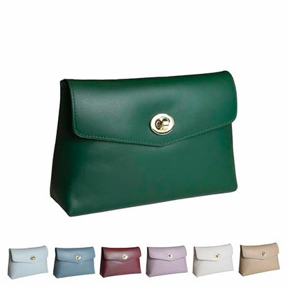 Cosmetic Bag Travel Makeup Pouch Travel Organizer, Zipper Pouch Bags for Women Vegan Leather (No Text, Green) - color: Green