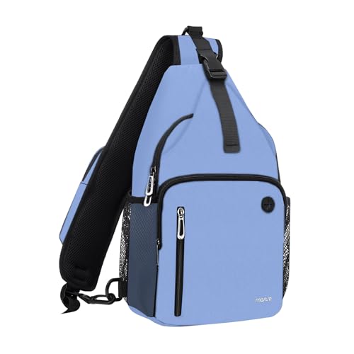MOSISO Sling Backpack Bag, Crossbody Shoulder Bag Travel Hiking Daypack Chest Bag with Front Square Pocket&USB Charging Port - color: Air Blue