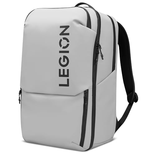 Lenovo Legion Gaming Laptop Backpack GB800, 21L Capacity, Fits 17-inch Laptops, Water Resistant, Three Main Compartments & 19 Specialiized Pockets, Light Grey - size: 17 inches, style: Gb800 Light Gray