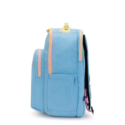 Kipling Women's Seoul Extra Large 17" Laptop Backpack, Durable, Roomy with Padded Shoulder Straps, Built-In Protective Sleeve - color: Pool Blue Mix Pop, size: 13.5''L x 17.75''H x 9''D