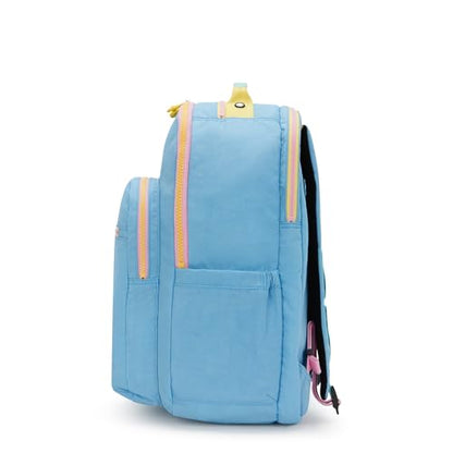 Kipling Women's Seoul Extra Large 17" Laptop Backpack, Durable, Roomy with Padded Shoulder Straps, Built-In Protective Sleeve - color: Pool Blue Mix Pop, size: 13.5''L x 17.75''H x 9''D